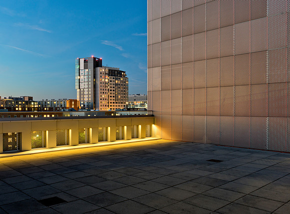 View from the terrace of Simmons Hall Steven Holl's building at MIT
